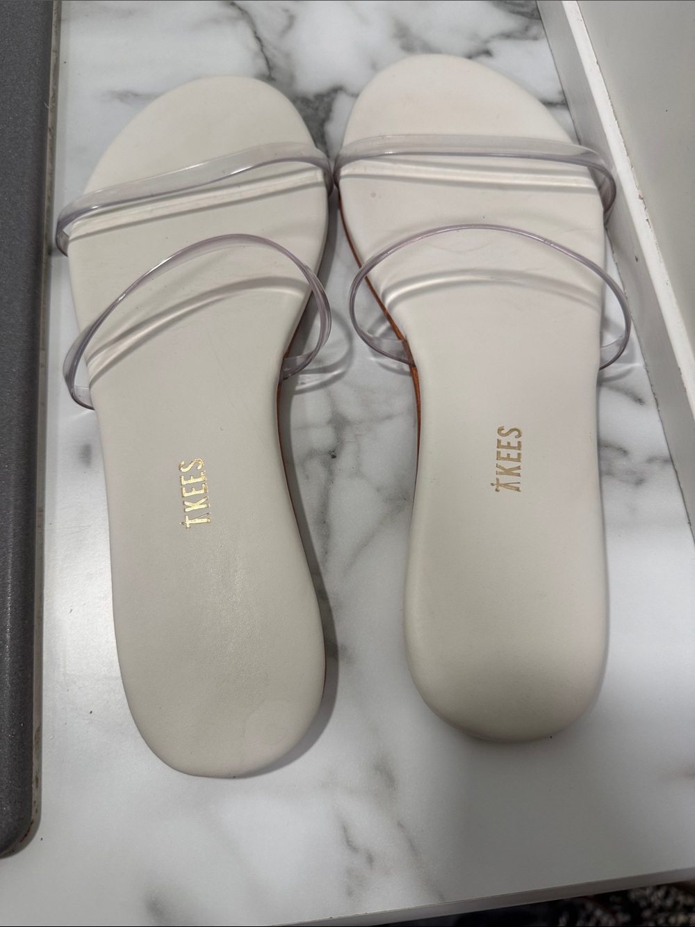 TKEES Gemma flat slide women’s white sandals size 10 B - Picture 3 of 4